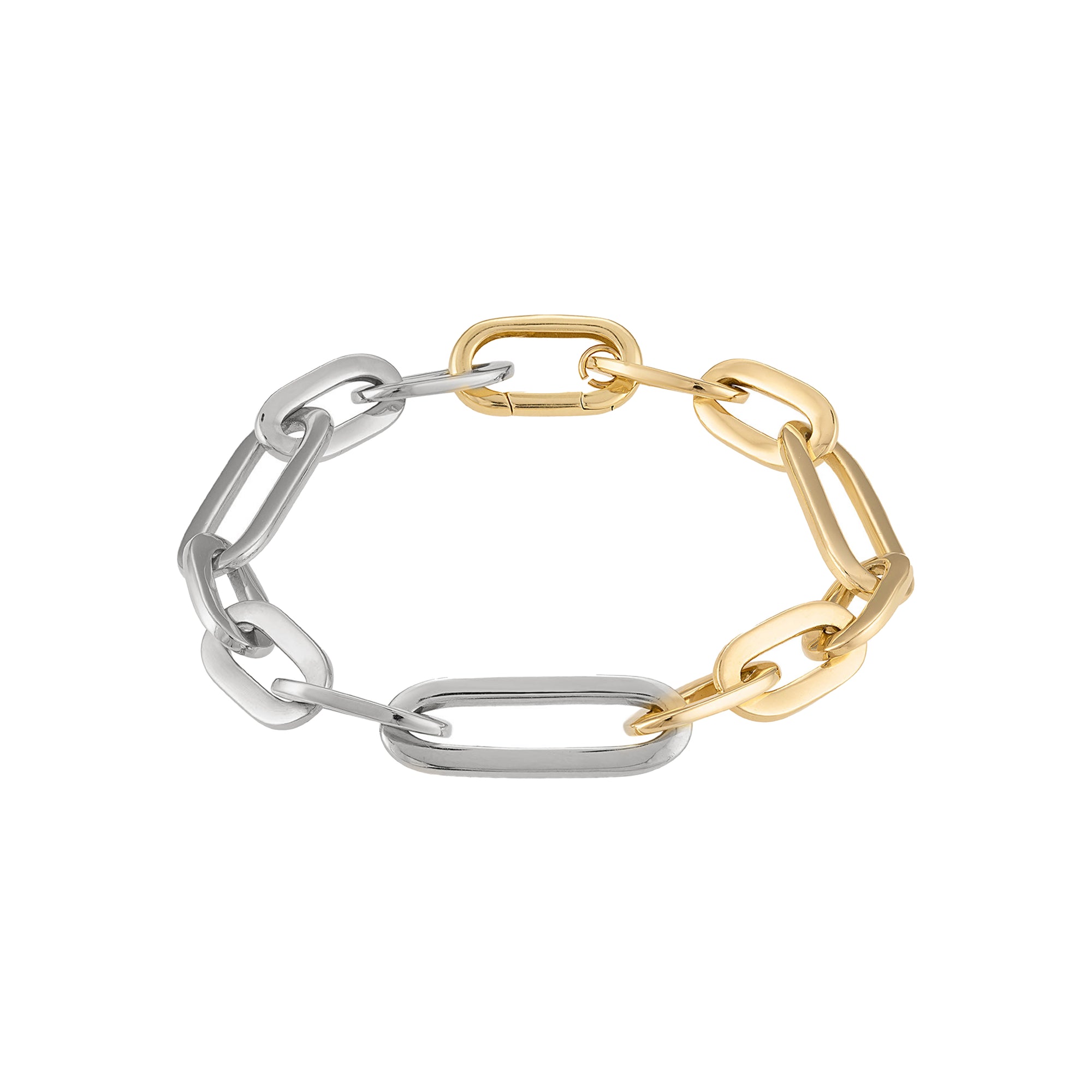 1/2 18k Solid Gold , 1/2 Silver Rhodium Chain Bracelet