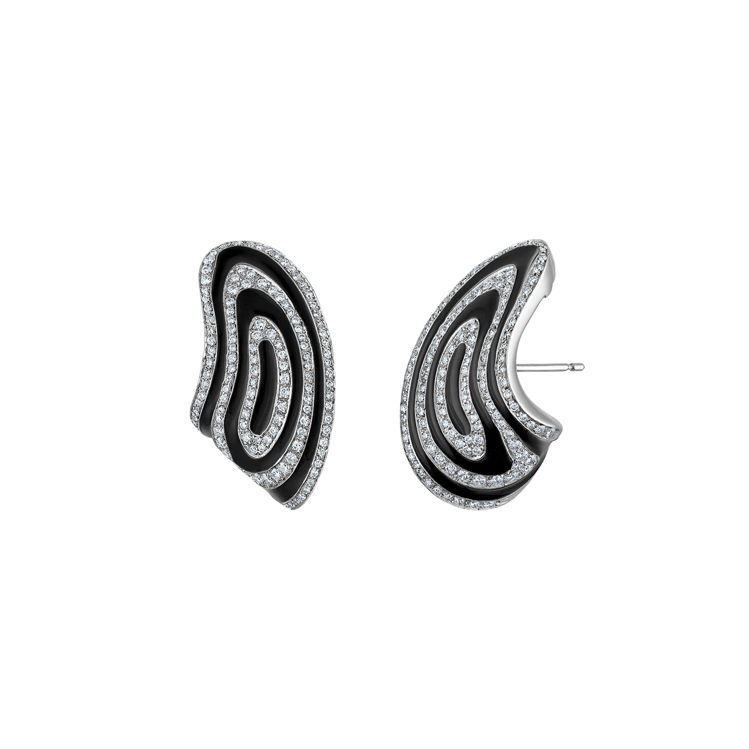 18k White Gold Enamel & Paved Diamond Earrings