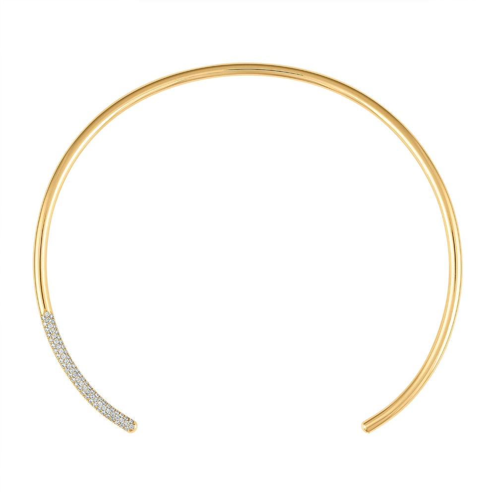 3.5 inch solid 18k yellow gold 4mm wire chocker w/ paved diamonds