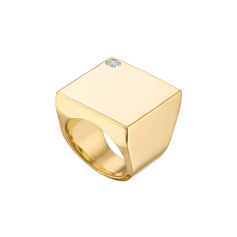 Solid 18k Gold Square Ring with Diamond