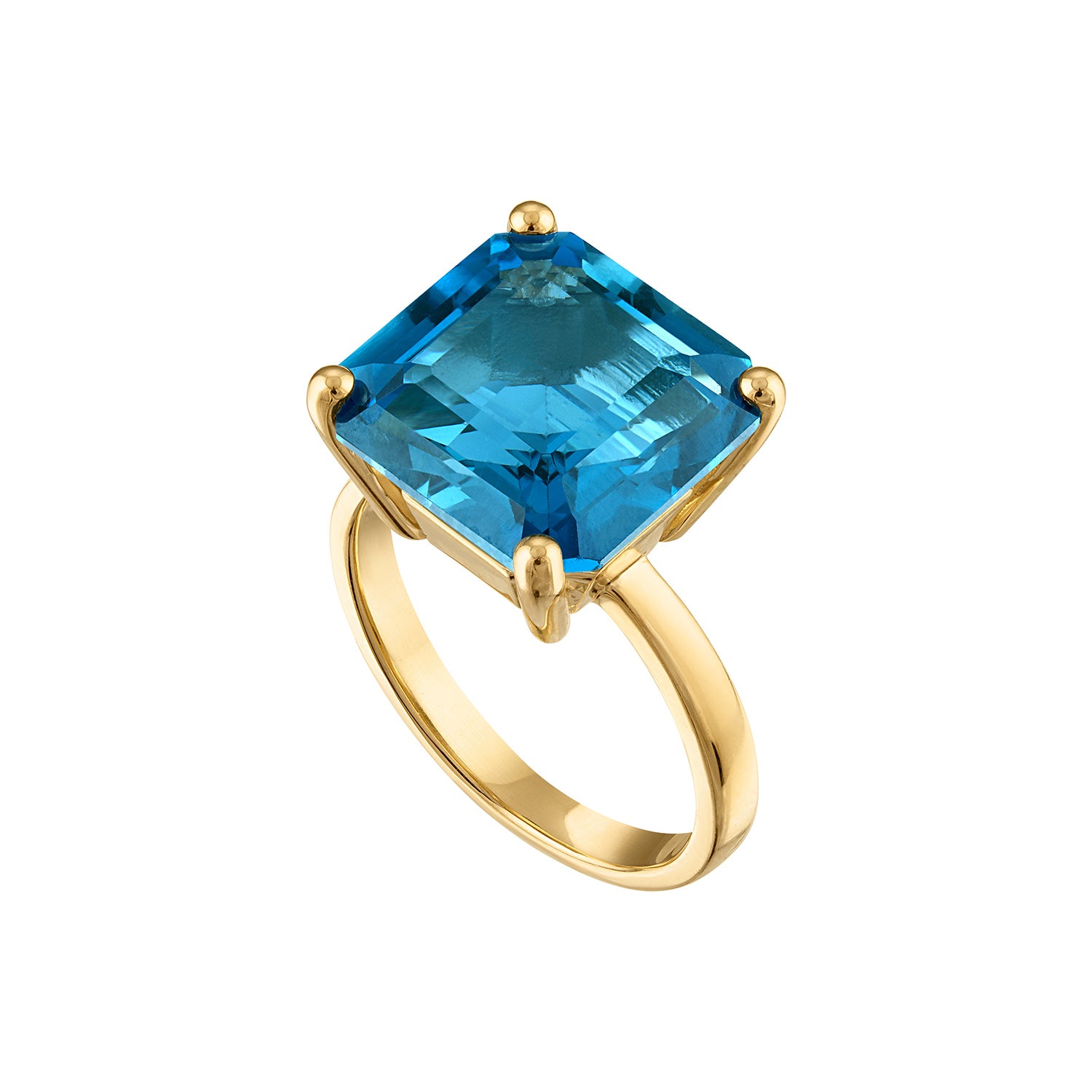 18k Gold Band with Princess Cut Blue London Topaz Cocktail Ring